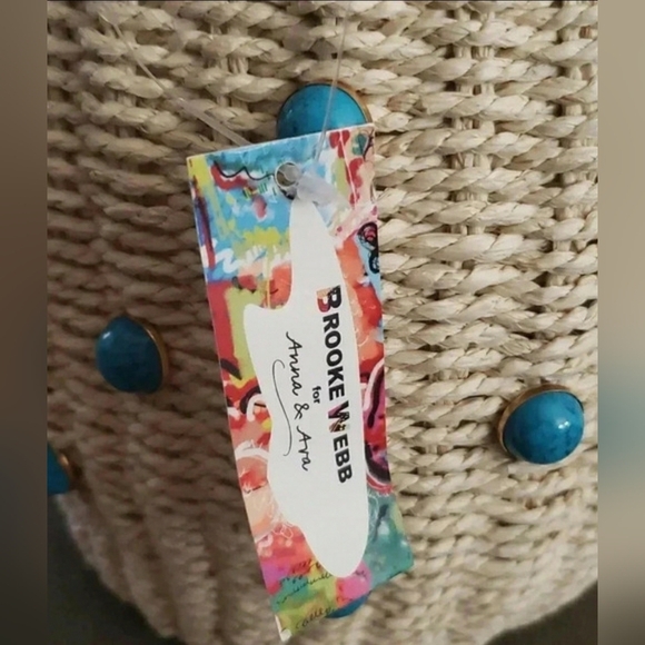 Boho Cottage Farm Straw Beaded Turquoise Blue Bucket Artisy Woven Handbag New - Picture 7 of 9